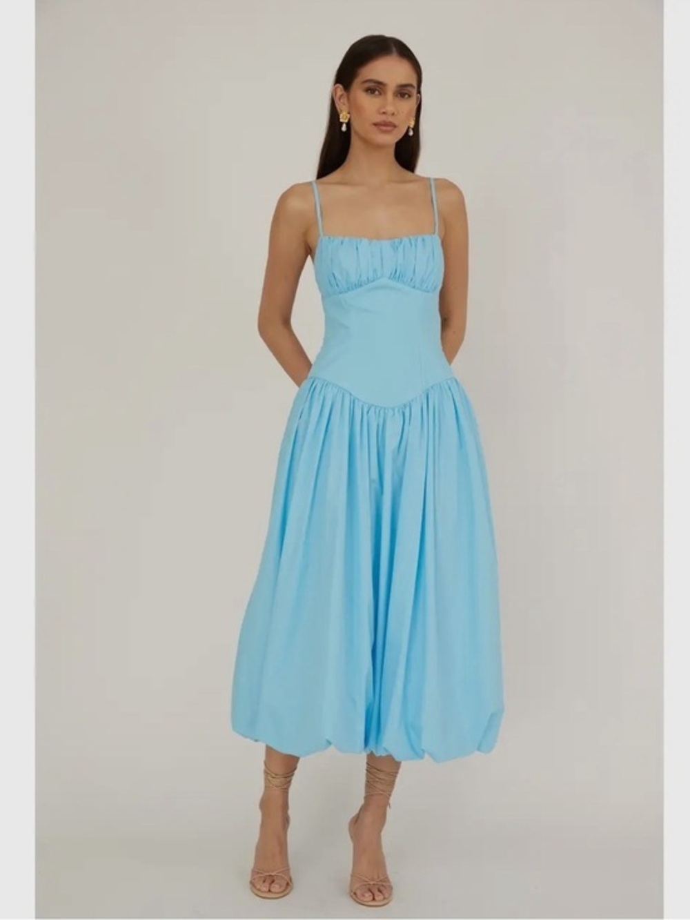 Blue bubble hem Strappy Midi Dress